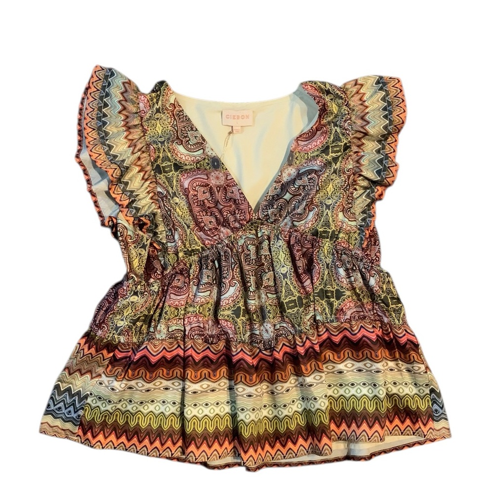 Ciebon Flutter Sleeve Blouse Size L NWT - Picture 3 of 6